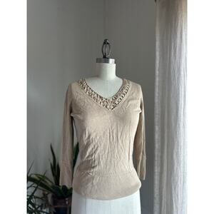 Sigrid Olsen Women's Small Sweater Beige Knit Silk Cashmere Pullover Top